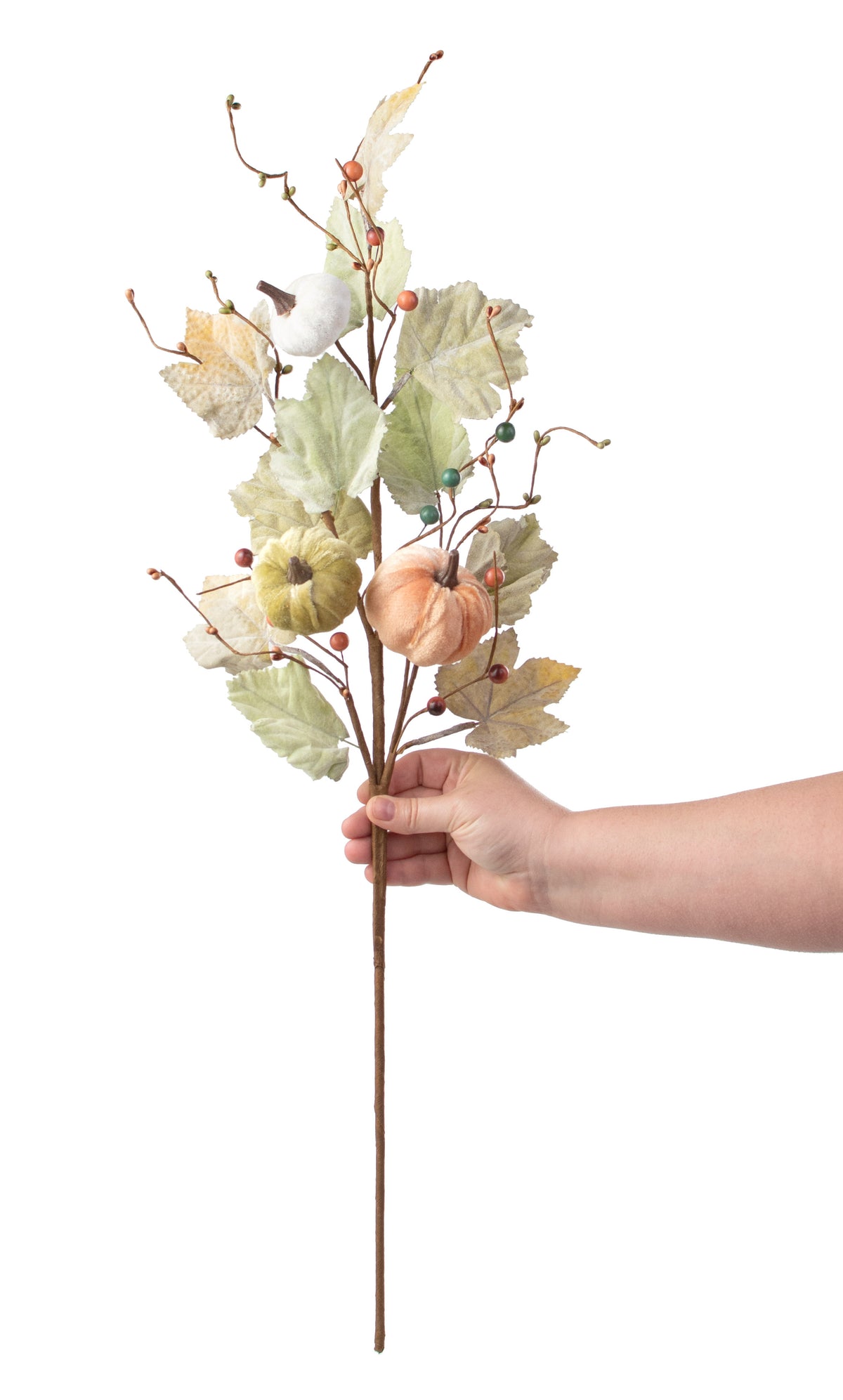 29" Velvet Pumpkin, Berry, Leaf Spray: Orange, Green, Cream detail photo 3