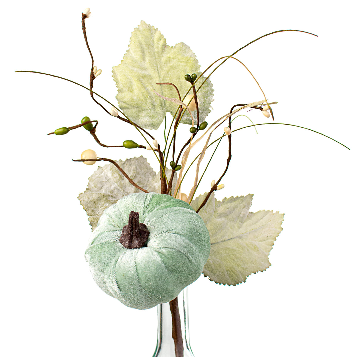 14" Velvet Pumpkin, Berry, Leaves Pick: Mint Item Number: 56496MINT