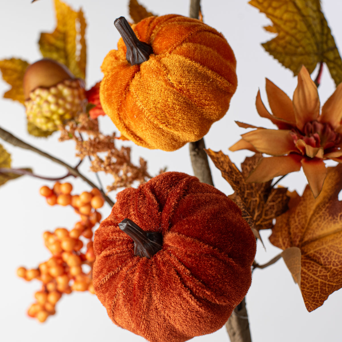 18' Velvet Pumpkin, Fall Leaves & Aster Flower Spray Lifestyle Photo