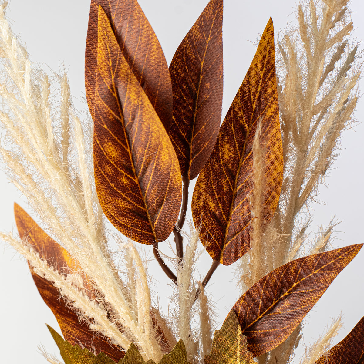12" Velvet Pumpkin & Leaves Pick: Light Brown detail photo 4