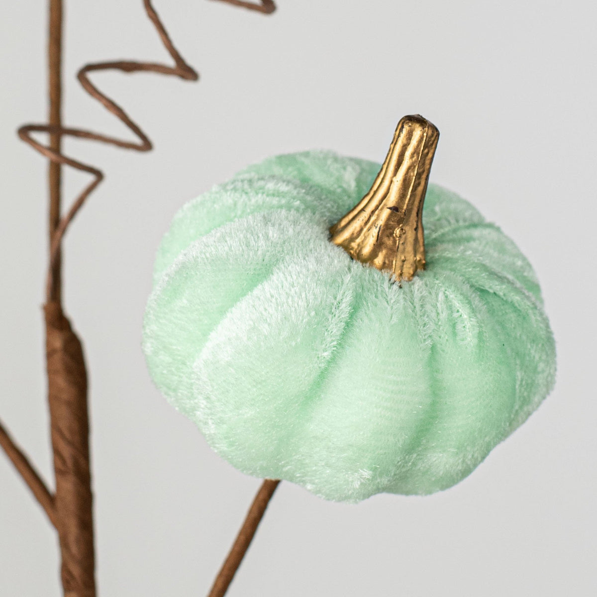 16" Velvet Pumpkin Pick: Mint Lifestyle Photo