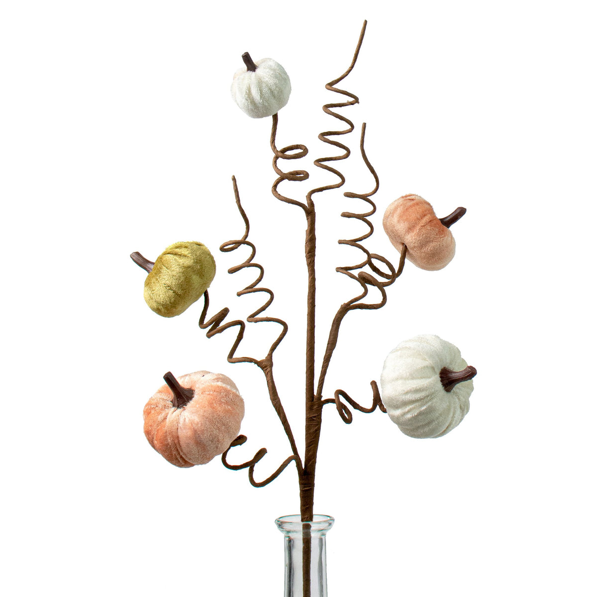 23" Velvet Pumpkin Spray: Light Orange, Green, Cream Item Number: HA1414C9