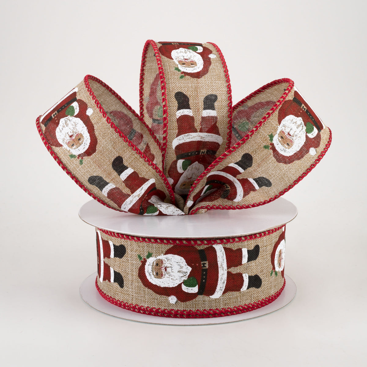 1.5" Vertical Standing Santa Ribbon: Natural (10 Yards) Lifestyle Photo