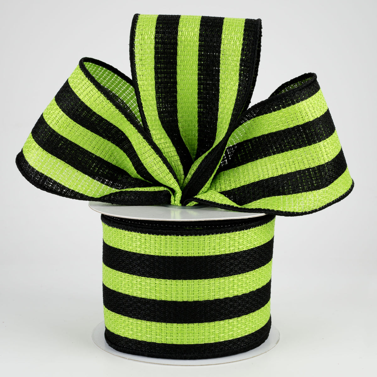 2.5" Vertical Stripe Faux Burlap Ribbon: Black & Lime Green (10 Yards) Lifestyle Photo