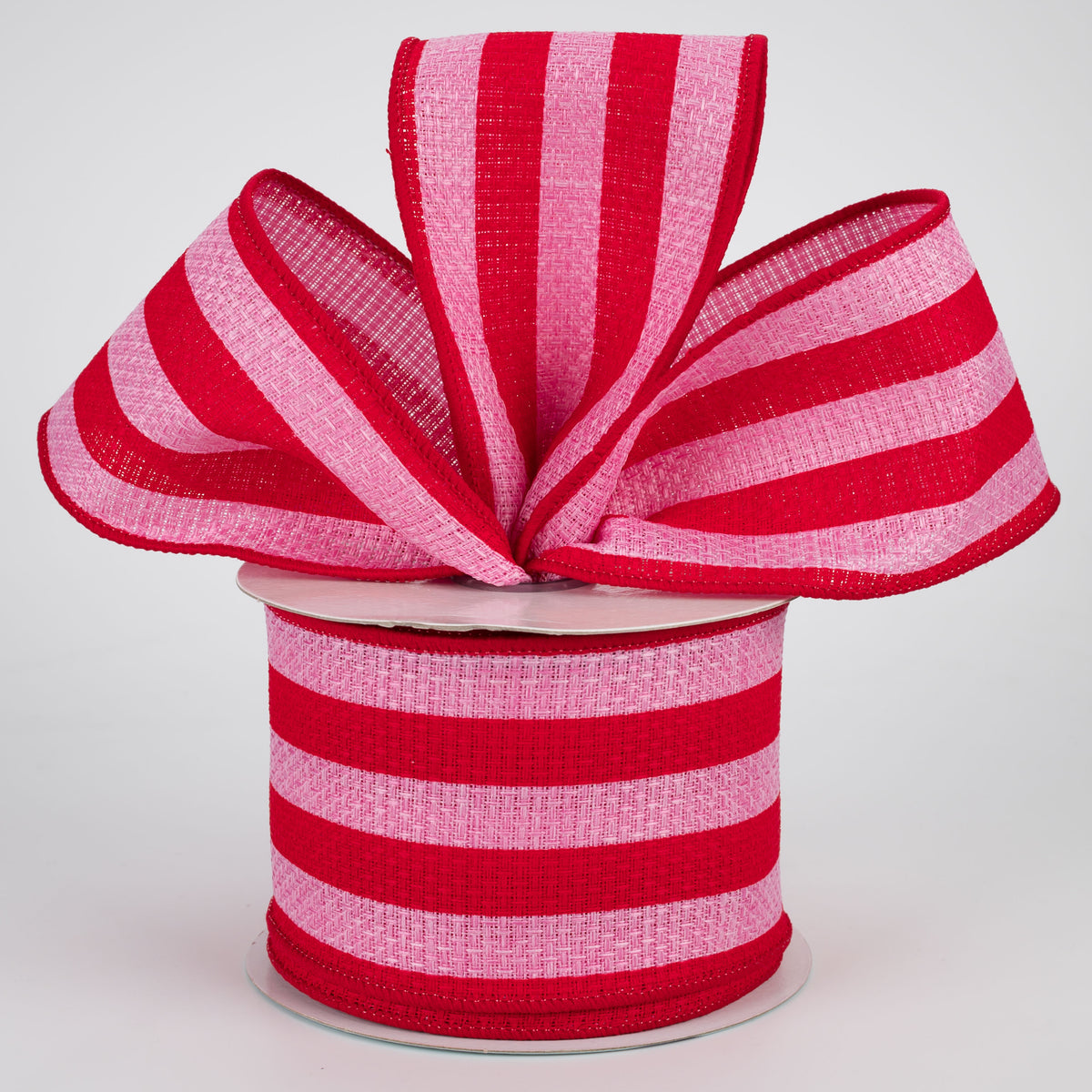 2.5" Vertical Stripe Faux Burlap Ribbon: Pink & Red (10 Yards) Lifestyle Photo