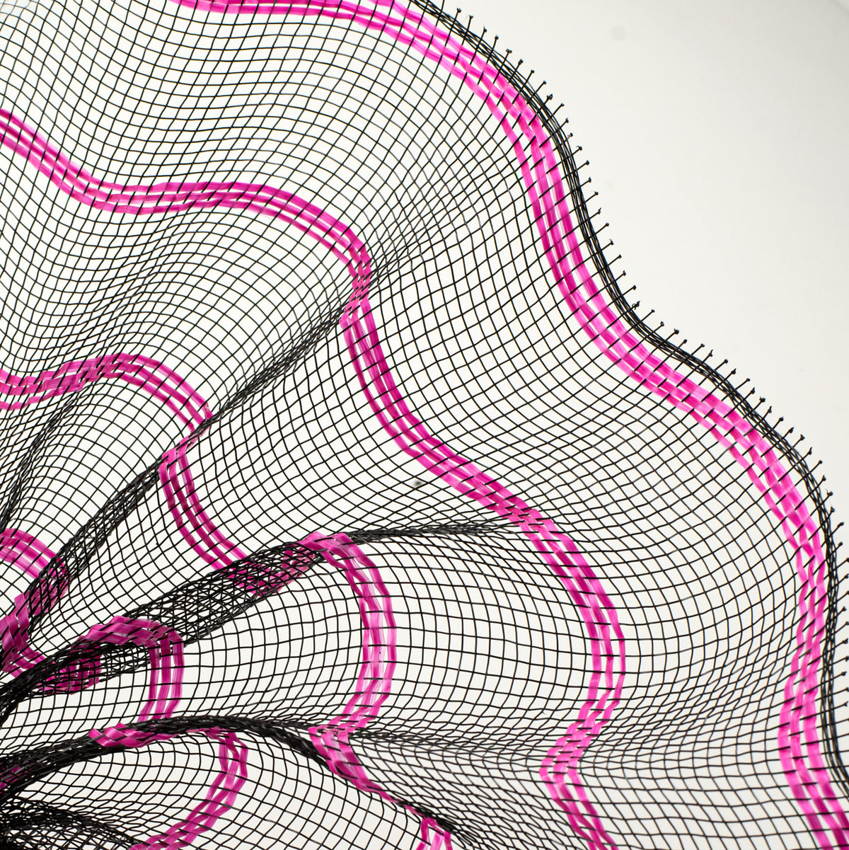 10" Vertical Wide Stripe Mesh: Black & Hot Pink Lifestyle Photo