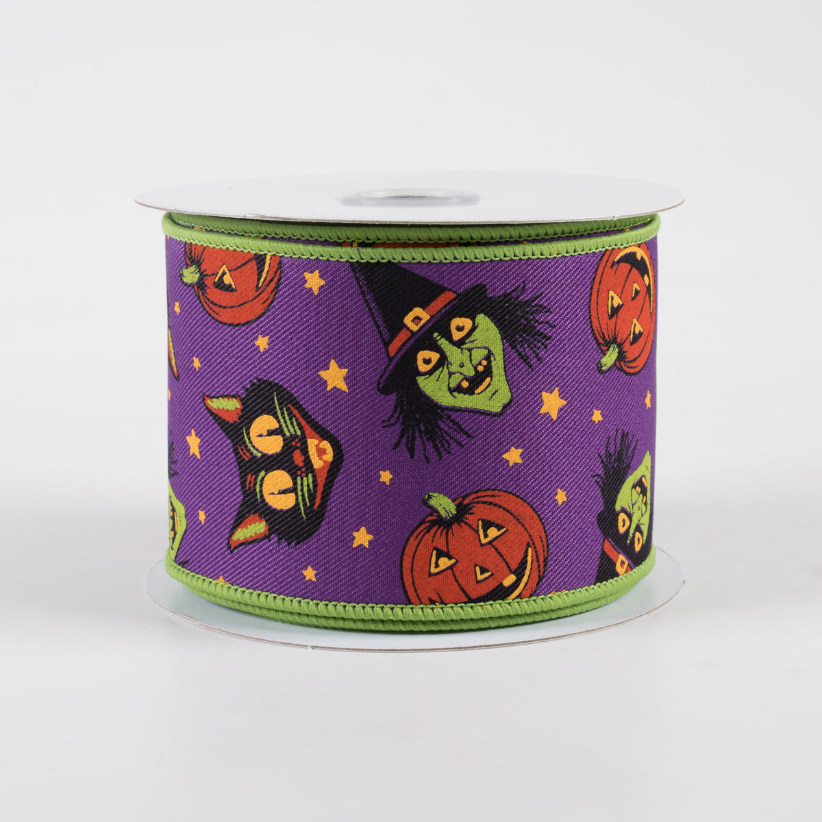 2.5" Vintage Cat, Witch, Jack-O-Lantern Ribbon: Purple (10 Yards)