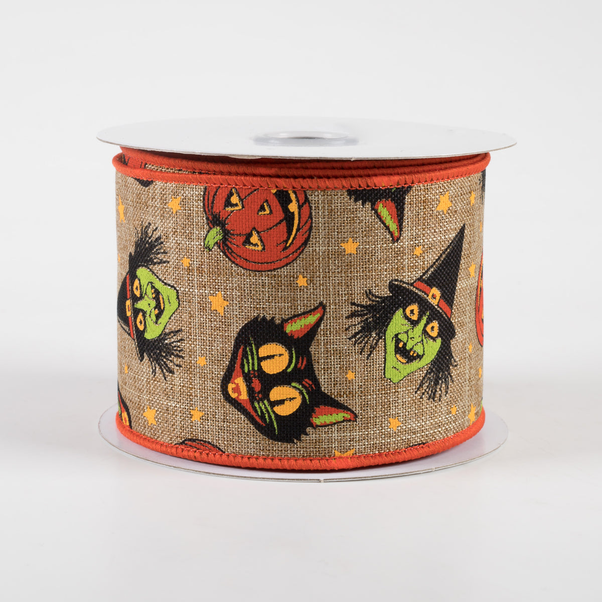 2.5" Vintage Cat, Witch, Jack-O-Lantern Ribbon: Two-Tone Brown (10 Yards)
