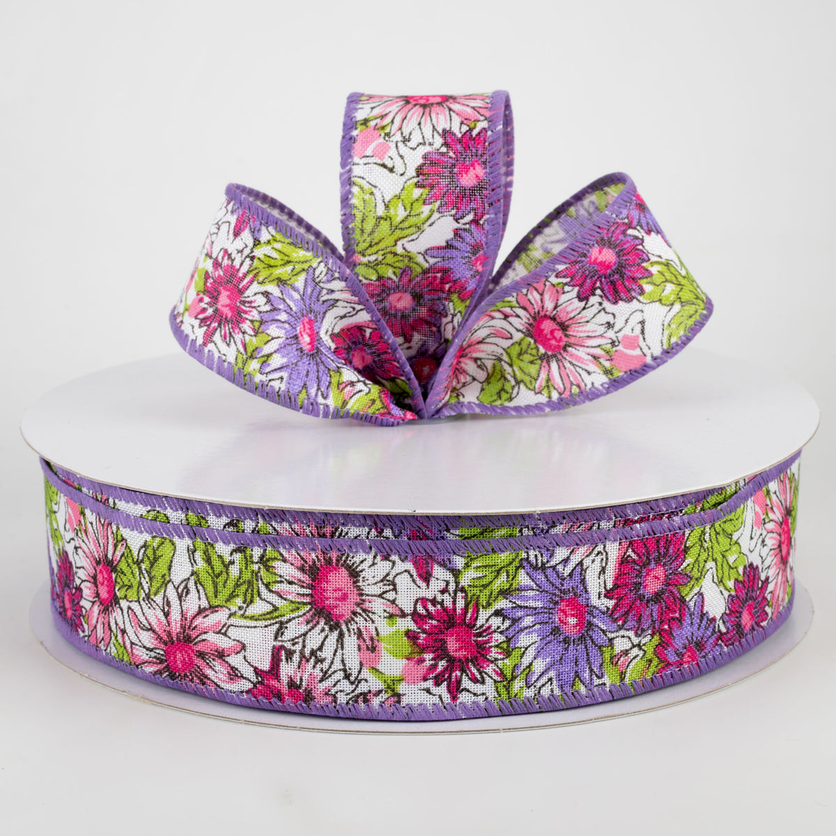 1.5" Watercolor Daisies Ribbon: Pink & Purple (50 Yards) Lifestyle Photo