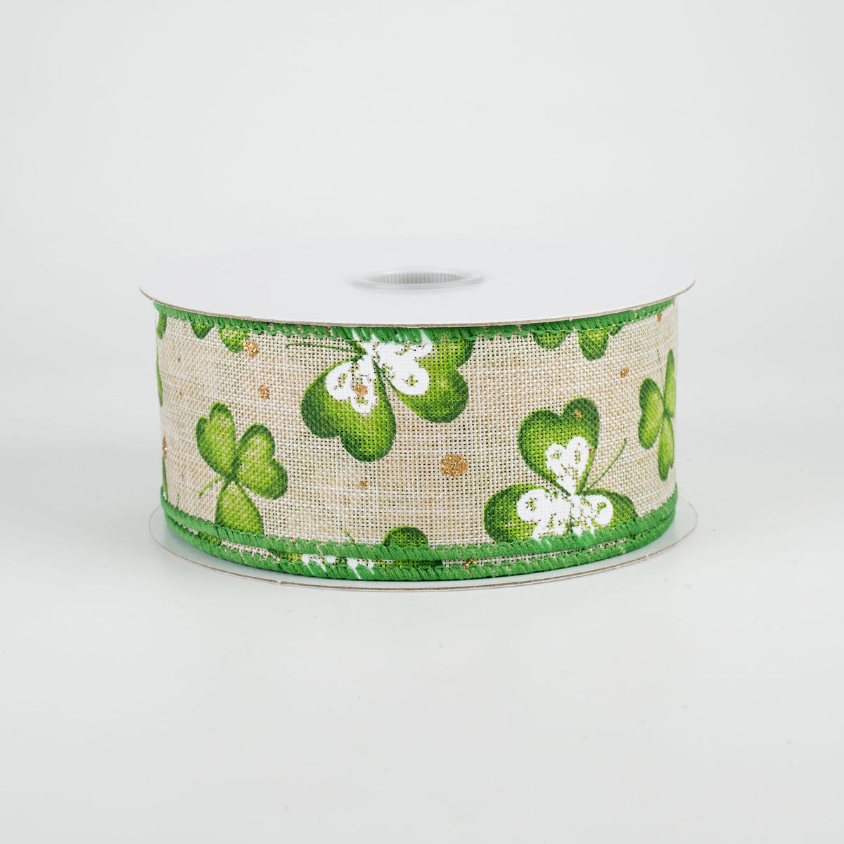 1.5" Watercolor Shamrocks Ribbon: Natural (10 Yards) Item Number: 21004-09-17