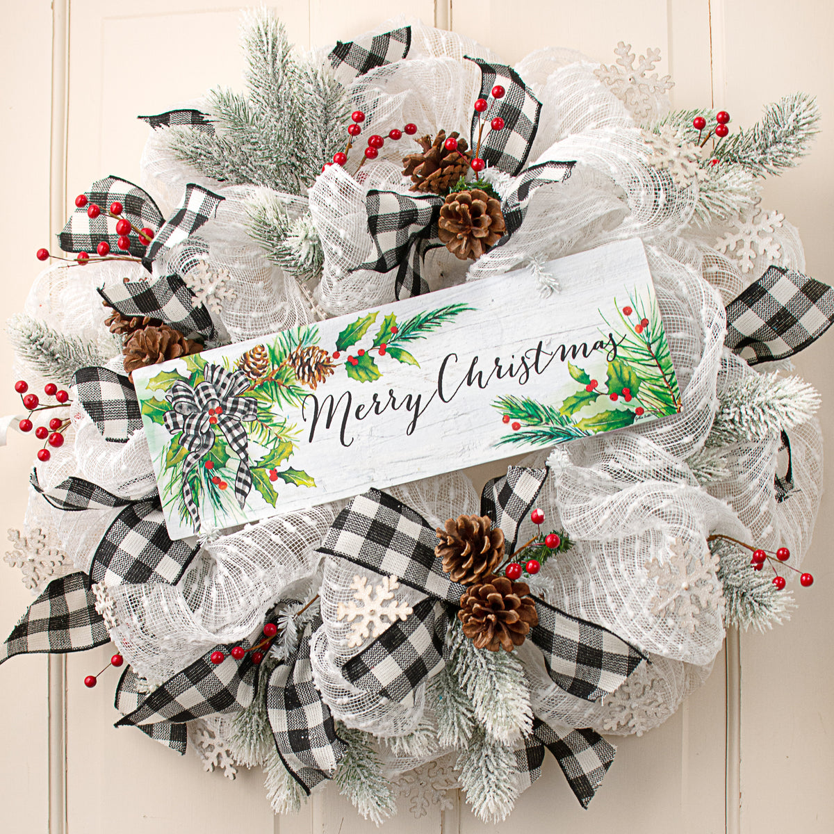 Waterproof Merry Christmas Greenery Sign (5" x 15") Lifestyle Photo