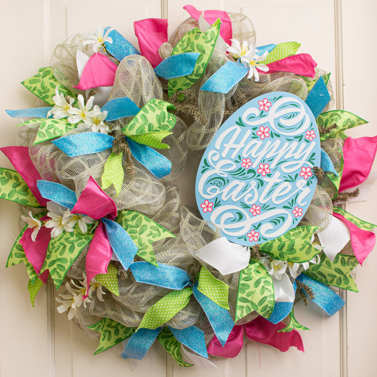 11" Waterproof Sign: Blue Floral Easter Egg Lifestyle Photo