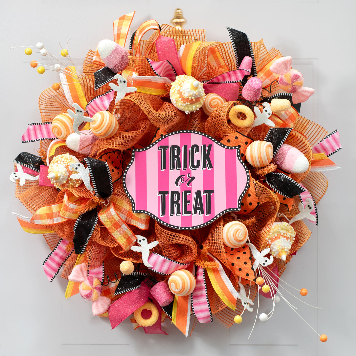 10" Waterproof Accent Sign: Scalloped Dots Pink Trick or Treat Lifestyle Photo