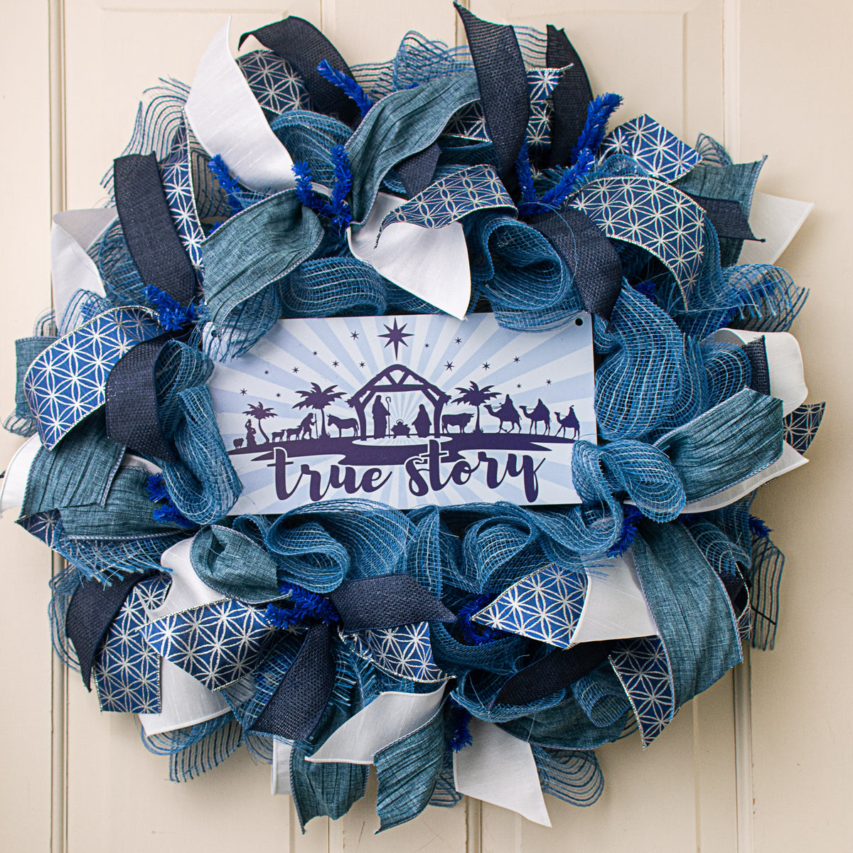 12" Waterproof Sign: True Story Manger on Blue Lifestyle Photo