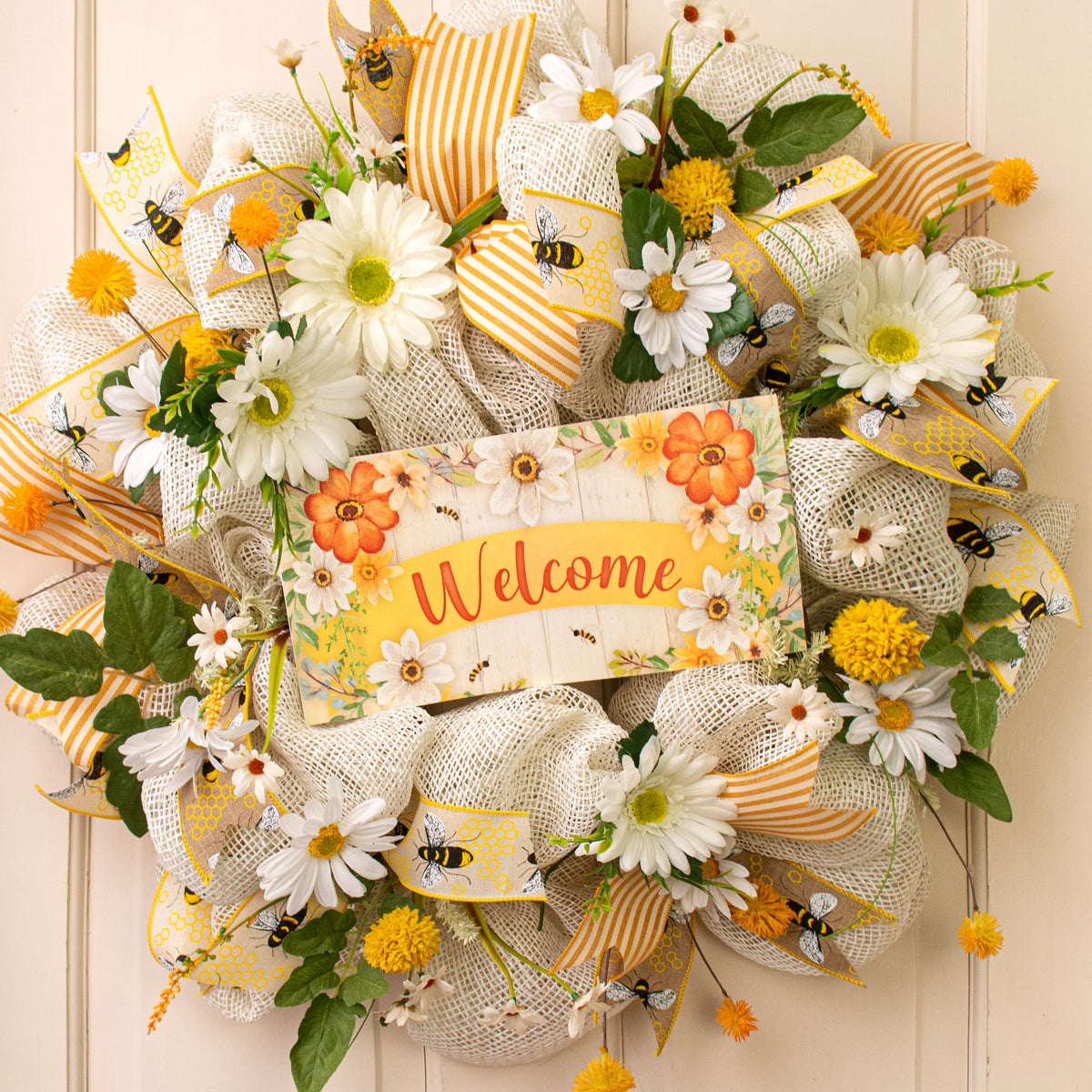 12" Waterproof Sign: Welcome Floral Bees Lifestyle Photo