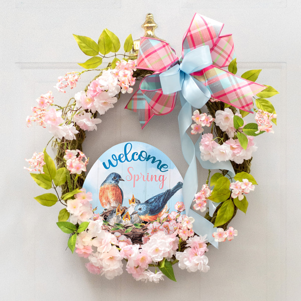 9" Waterproof Sign: Welcome Spring Bird Nest Lifestyle Photo