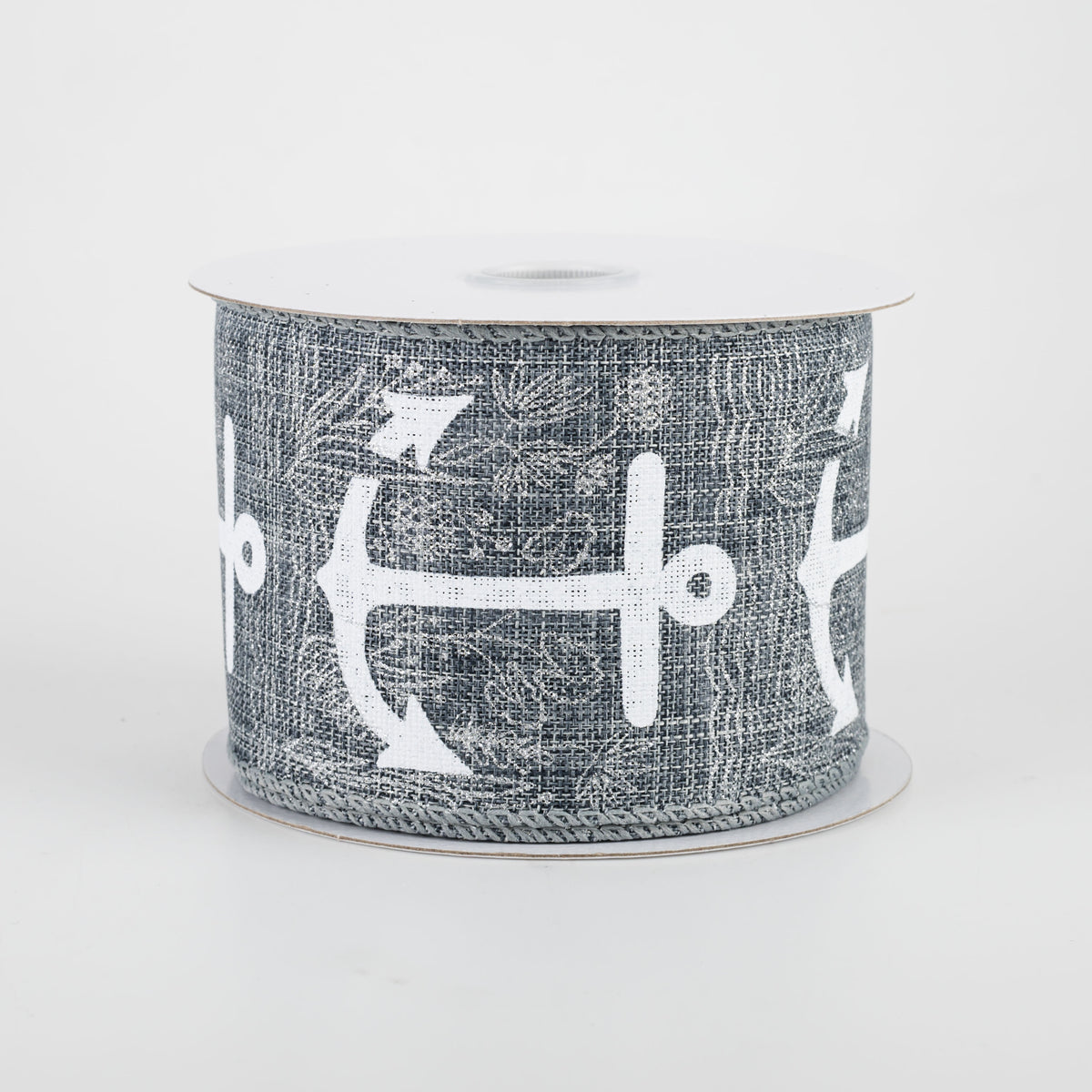 2.5" White Anchor Ribbon: Grey (10 Yards)
