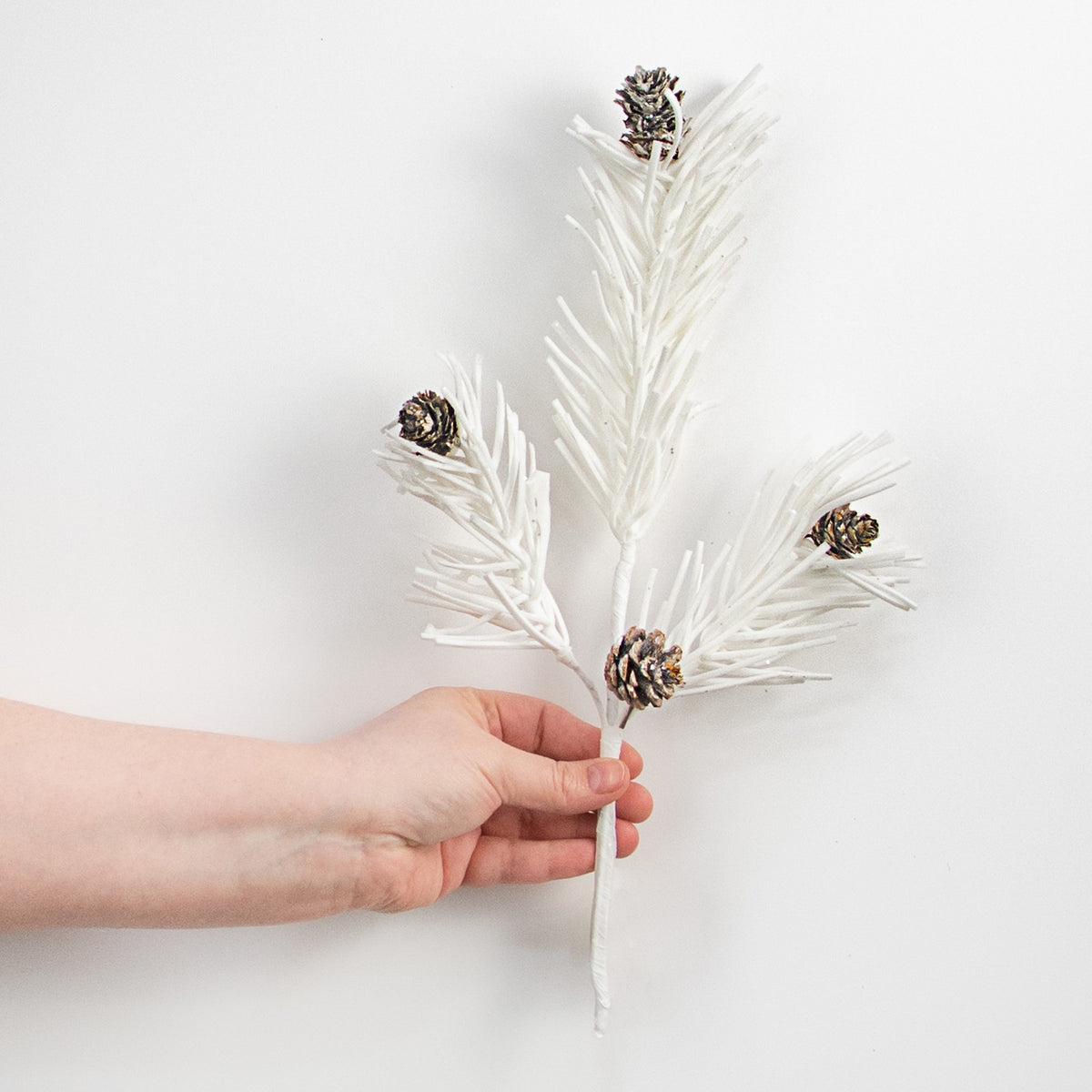 15" White Glitter Foam Pine with Pinecones Pick detail photo 3