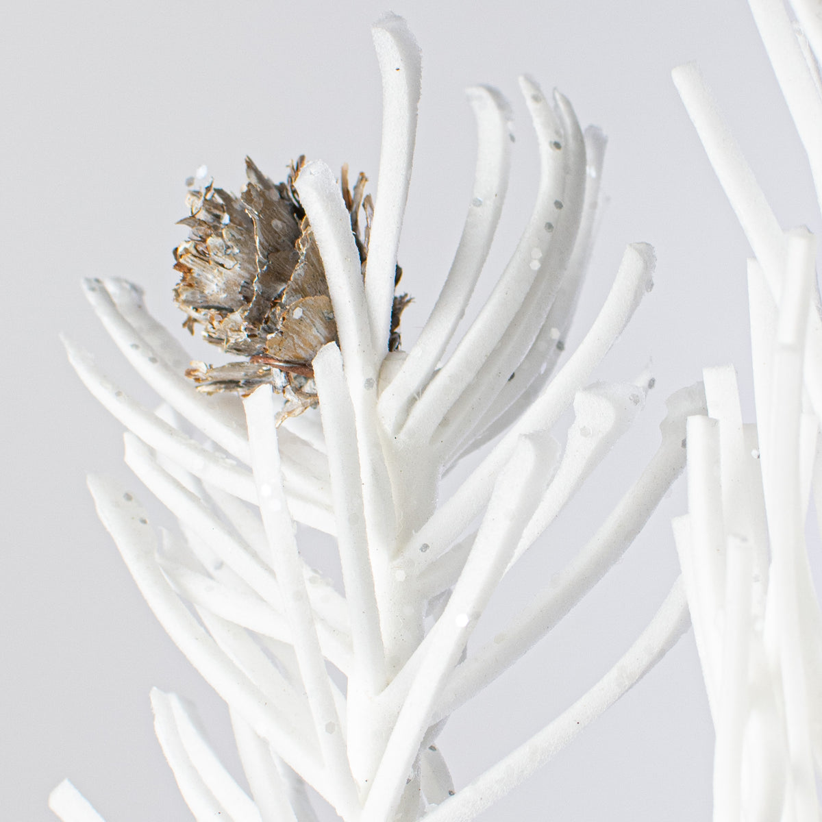 15" White Glitter Foam Pine with Pinecones Pick detail photo 4