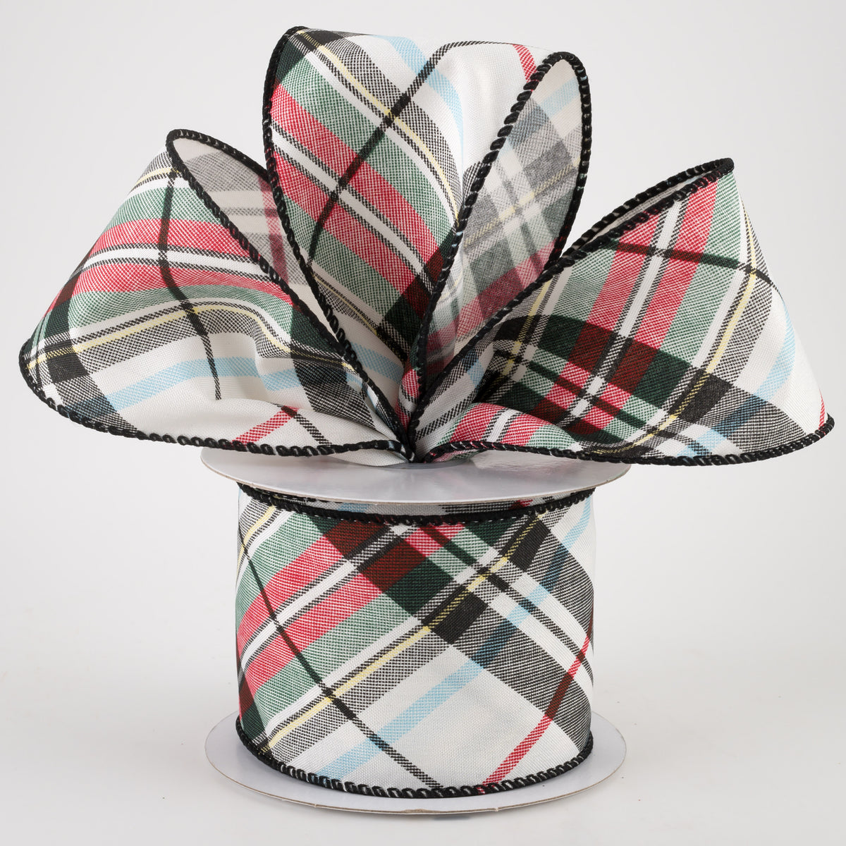2.5" White Linen Toy Soldier Plaid Ribbon: Green, Red, Black, Yellow (10 Yards) Lifestyle Photo