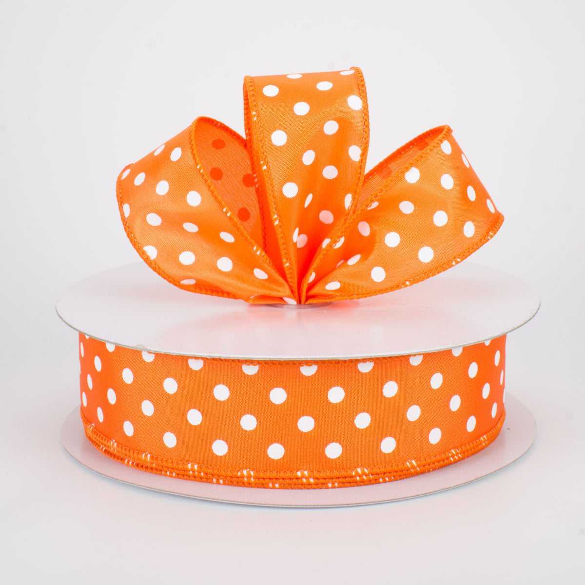 1.5" White Polka Dot Ribbon: Orange (50 Yards) Lifestyle Photo