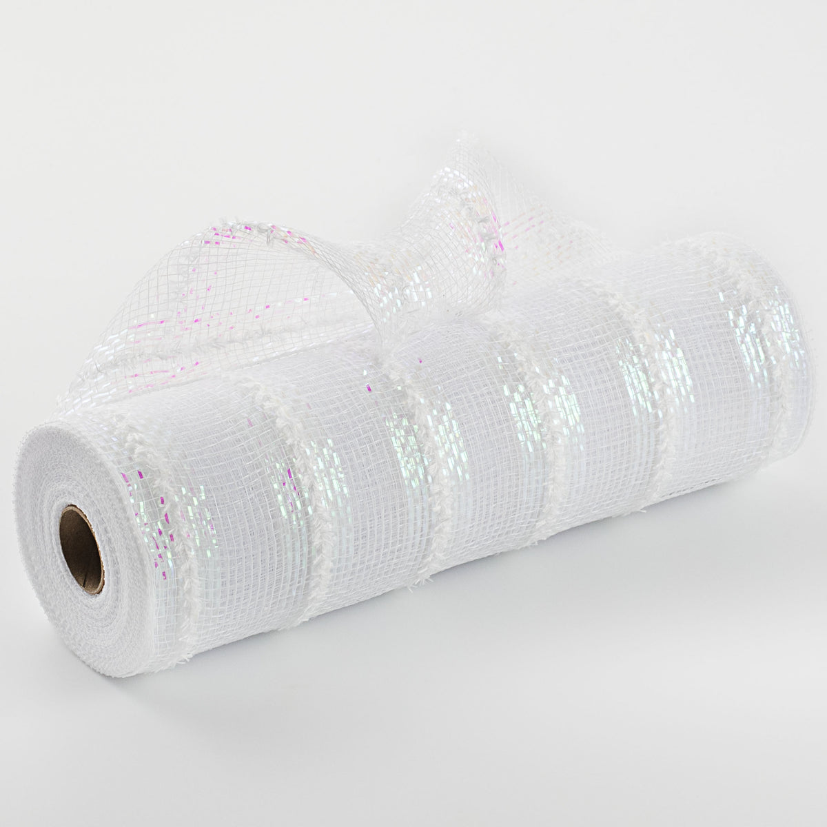 10" Wide Iridescent Fuzzy Stripe Mesh: White Item Number: XB107310-01