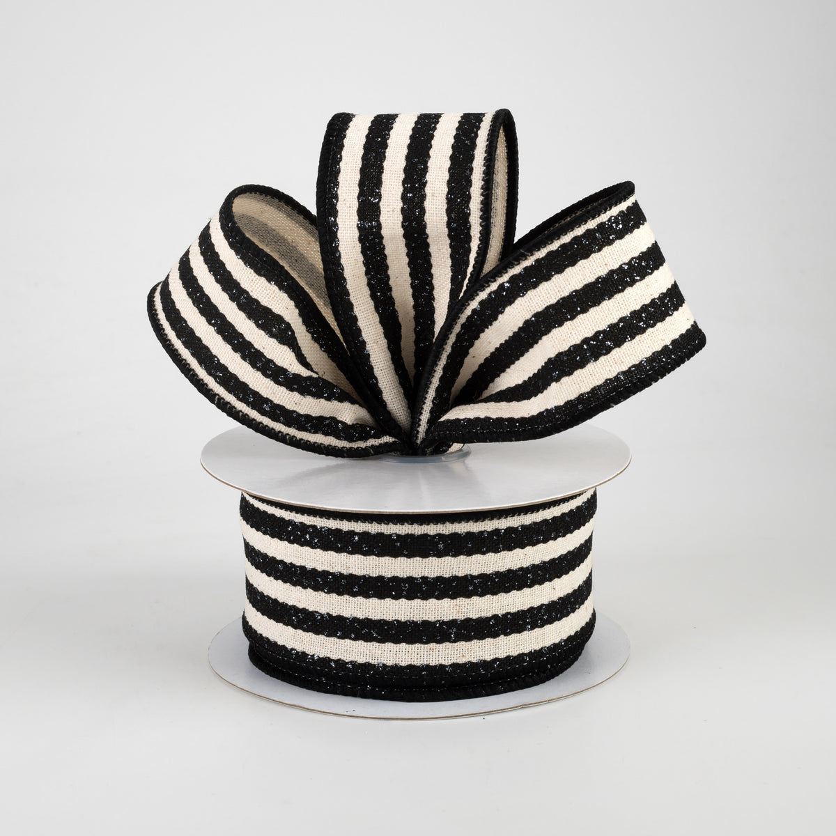 1.5" Wiggly Stripes Canvas Ribbon: Black & Ivory (10 Yards) Lifestyle Photo