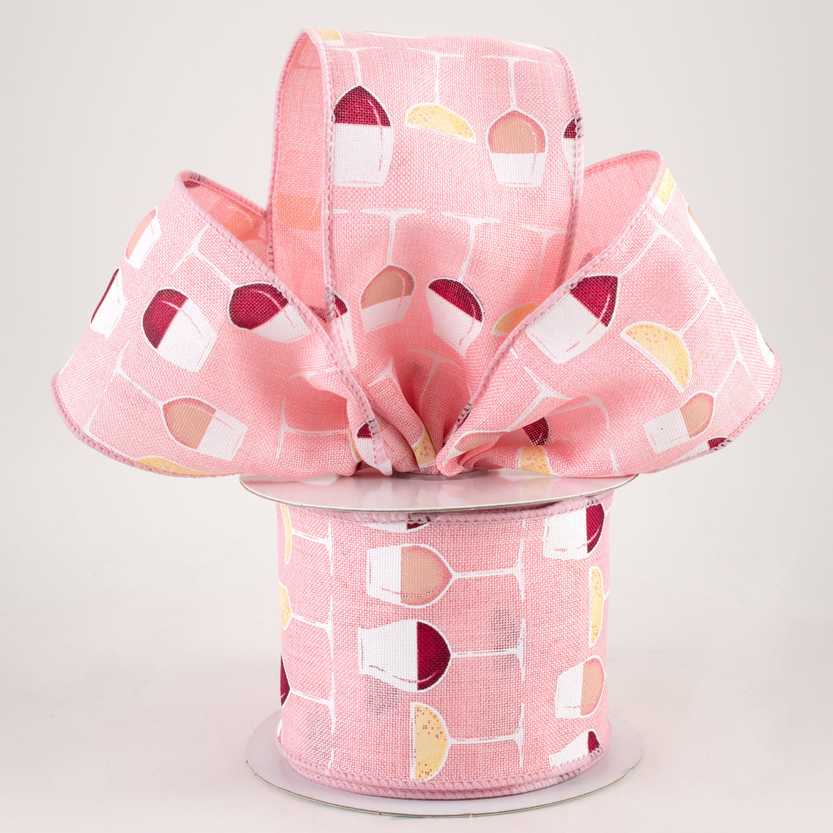 2.5" Wine Glasses Ribbon: Rosé (10 Yards) Lifestyle Photo