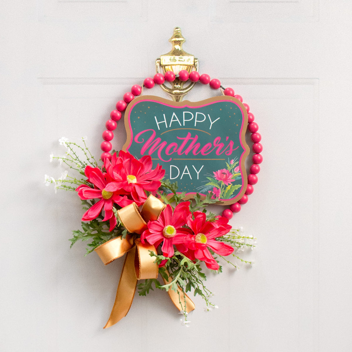 13" Wood Bead Wreath: Hot Pink Lifestyle Photo