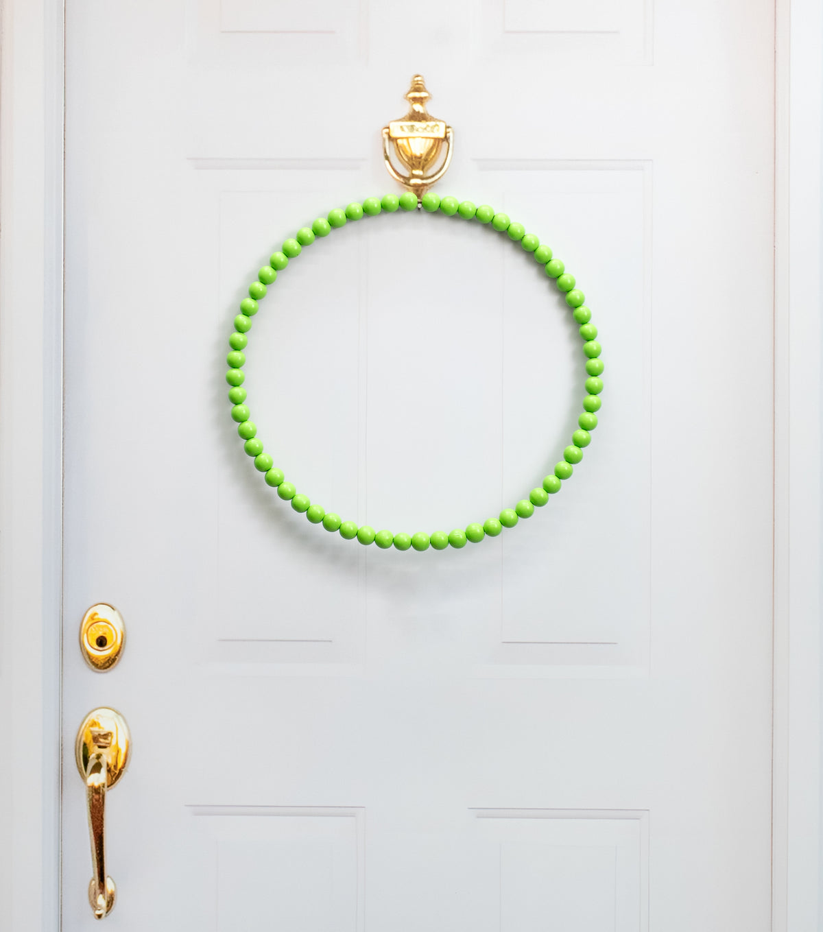 17.75" Wood Bead Wreath: Lime Green Lifestyle Photo