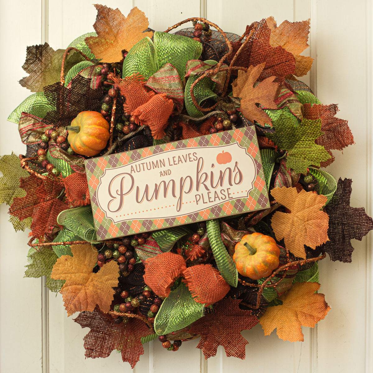 12" Wooden Sign: Autumn Leaves & Pumpkins Lifestyle Photo