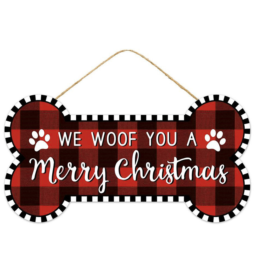 12.5" Wooden Sign: Dog Bone Woof You A Merry Christmas Item Number: AP7137