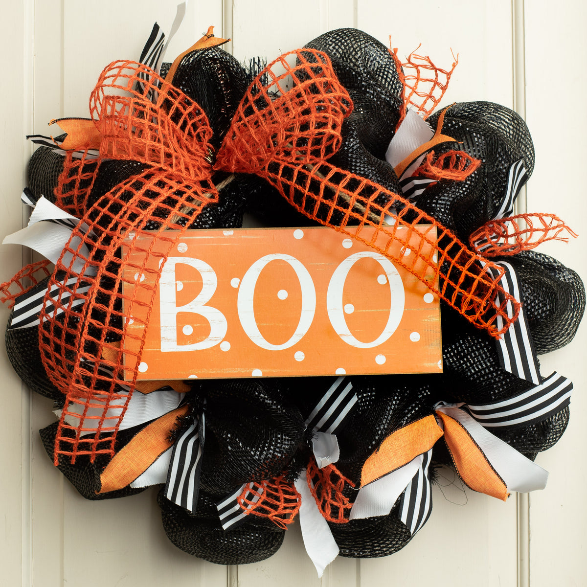 12" Wooden Sign: Orange Polka Dot Boo Lifestyle Photo