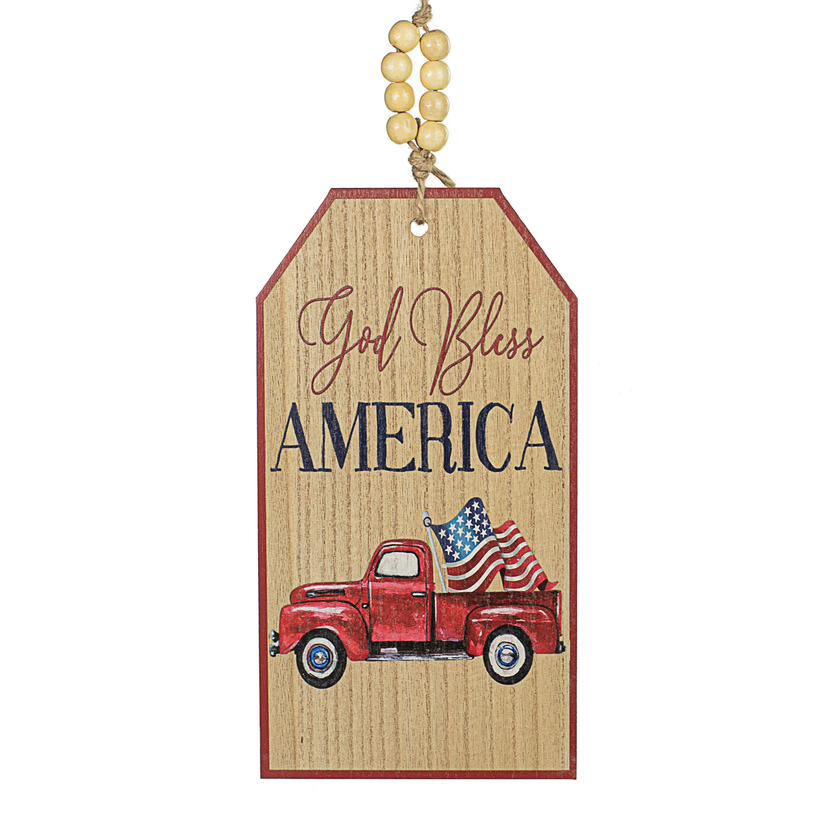 12" Wooden Tag Sign: Pickup Truck God Bless America Item Number: 74151BN