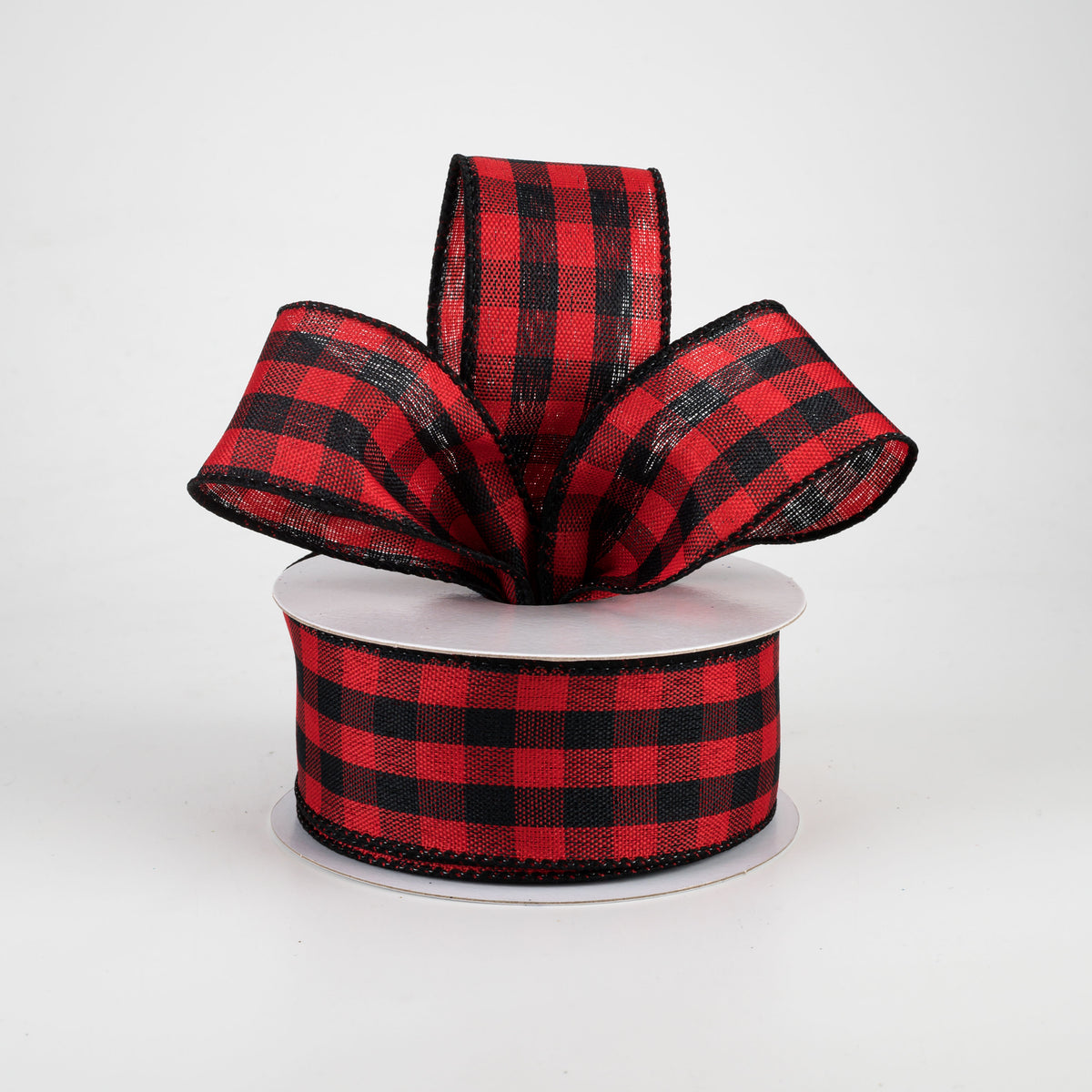 1.5" Woven Buffalo Plaid Ribbon: Black & Red (10 Yards) Lifestyle Photo