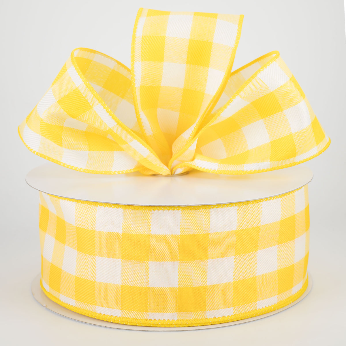 2.5" Woven Buffalo Plaid Ribbon: Daffodil Yellow & White (50 Yards) Lifestyle Photo