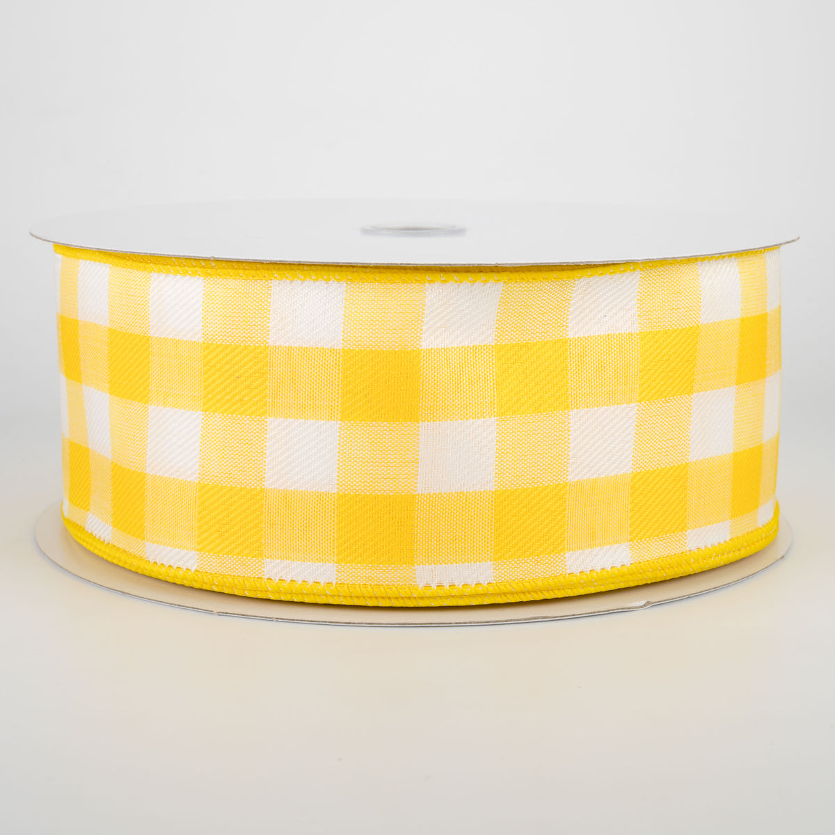 2.5" Woven Buffalo Plaid Ribbon: Daffodil Yellow & White (50 Yards)