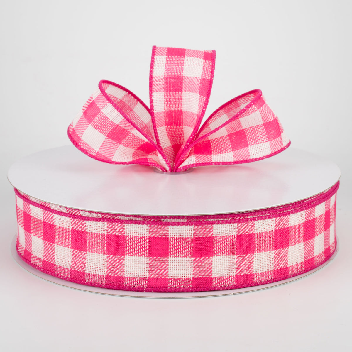 1.5" Woven Buffalo Plaid Ribbon: Fuchsia & Cream (50 Yards) Lifestyle Photo