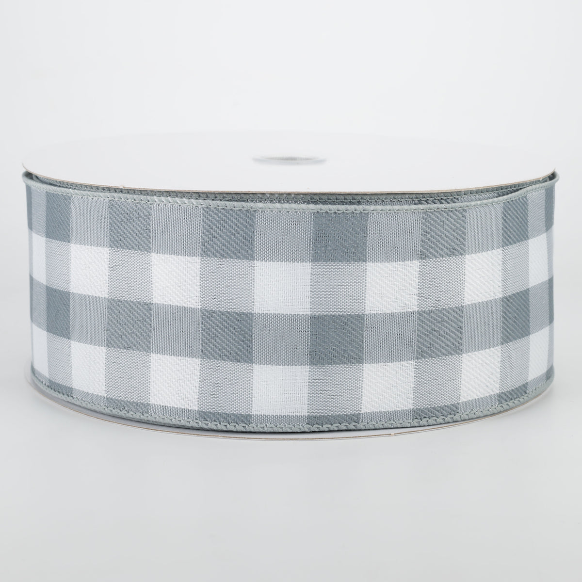 2.5" Woven Buffalo Plaid Ribbon: Grey & White (50 Yards) Item Number: 841-40-043