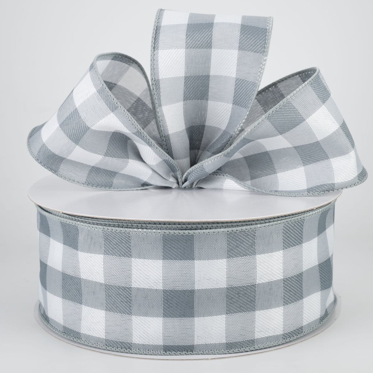 2.5" Woven Buffalo Plaid Ribbon: Grey & White (50 Yards) Lifestyle Photo