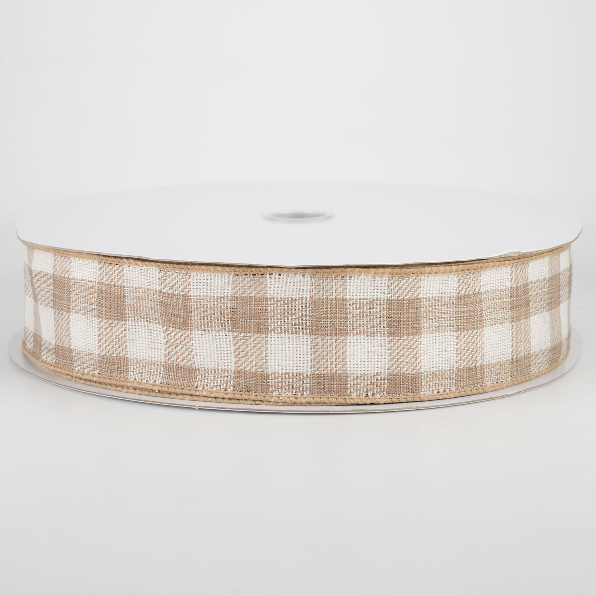 1.5" Woven Buffalo Plaid Ribbon: Natural & Cream (50 Yards)