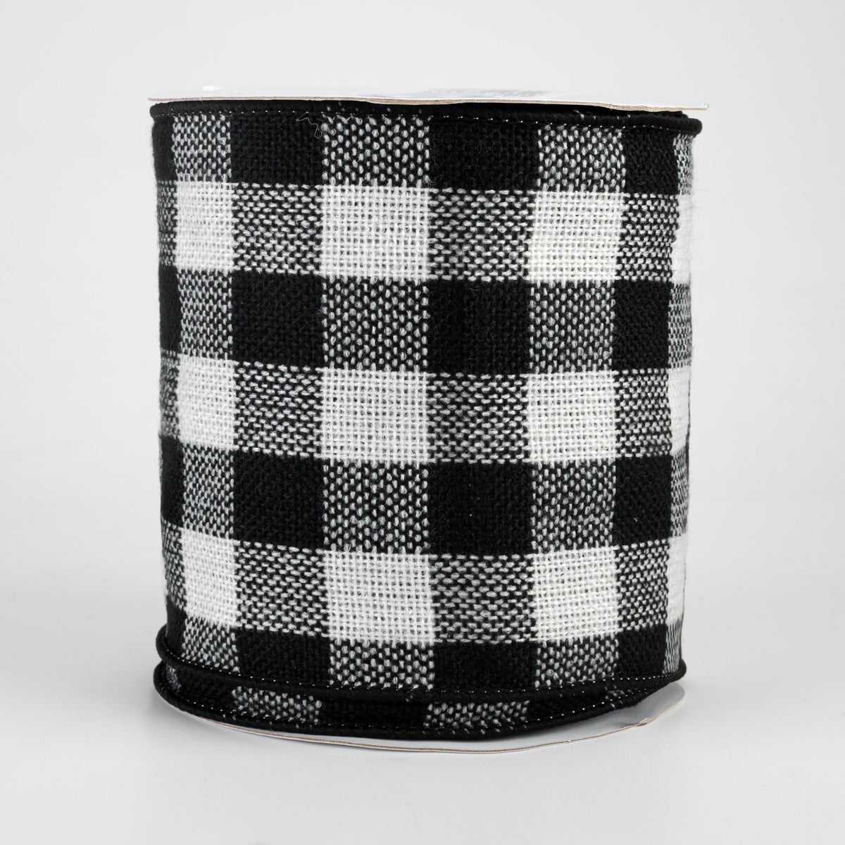 4" Woven Flannel Check Ribbon: Black & Off White (10 Yards)