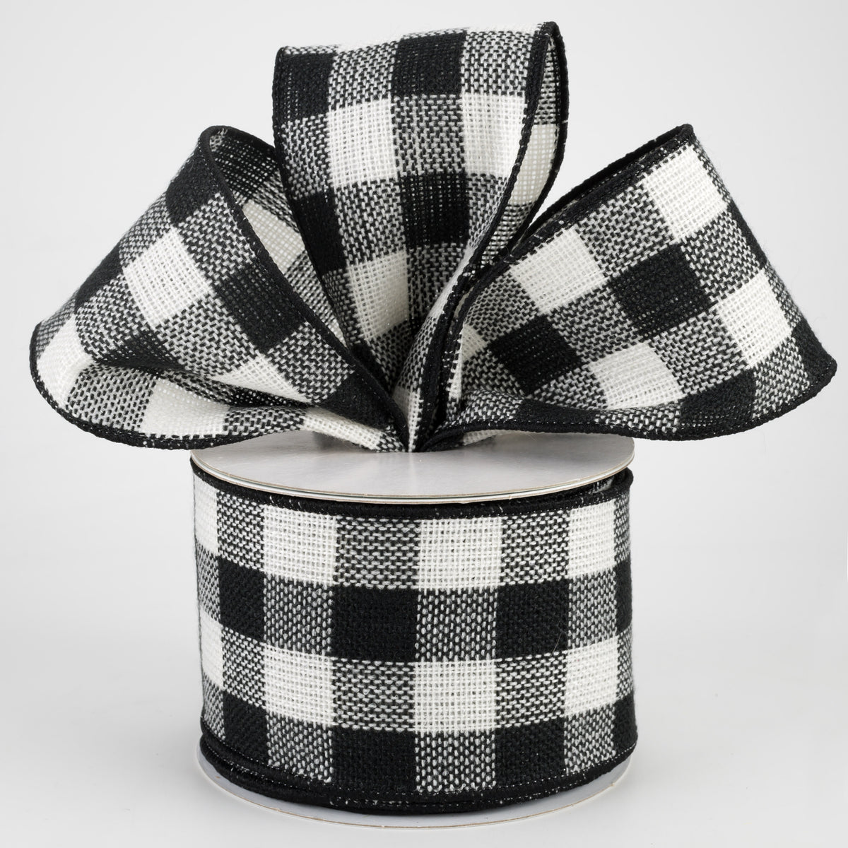 2.5" Woven Flannel Check Ribbon: Black & Off White (10 Yards) Lifestyle Photo