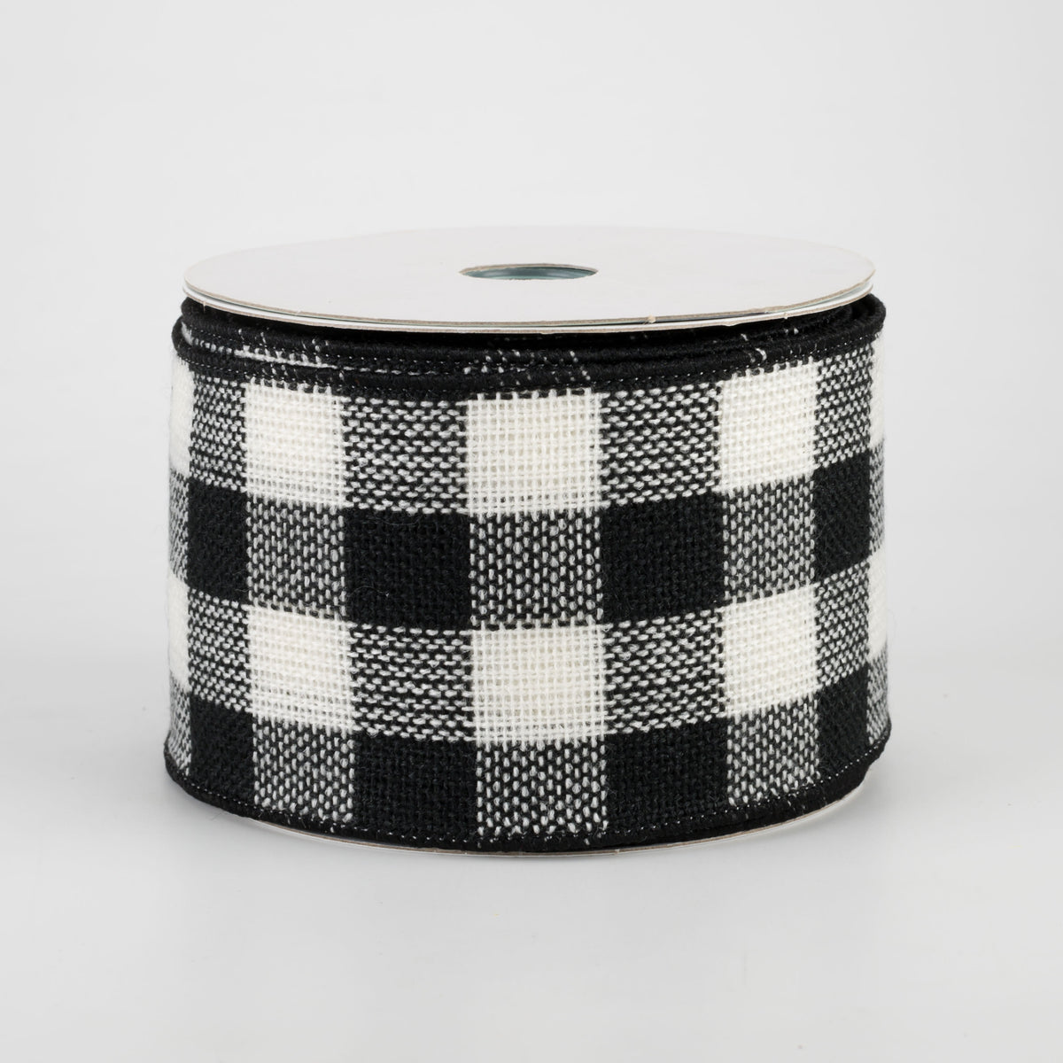 2.5" Woven Flannel Check Ribbon: Black & Off White (10 Yards)