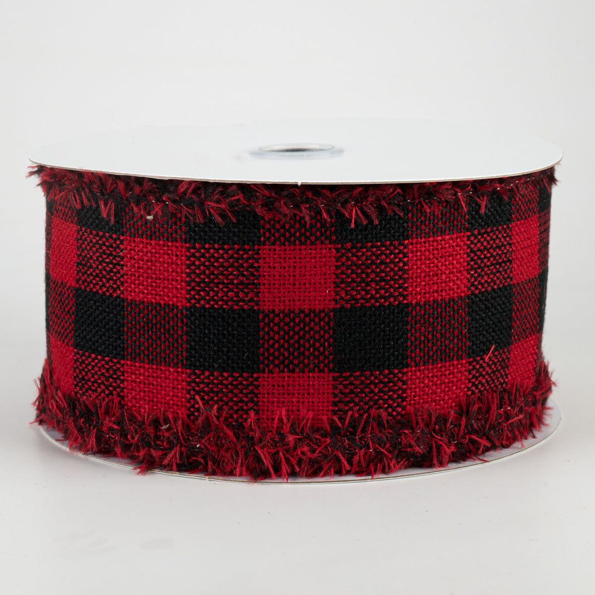 2.5" Woven Flannel Check Ribbon: Black & Red (10 Yards)