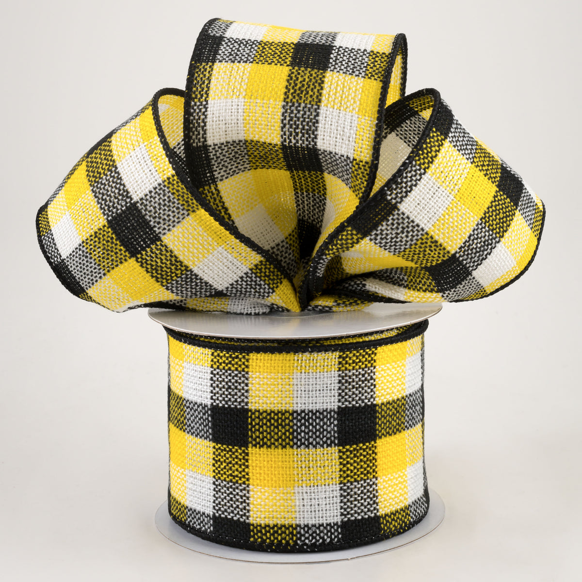 2.5" Woven Flannel Check Ribbon: Black, White, Yellow (10 Yards) Lifestyle Photo
