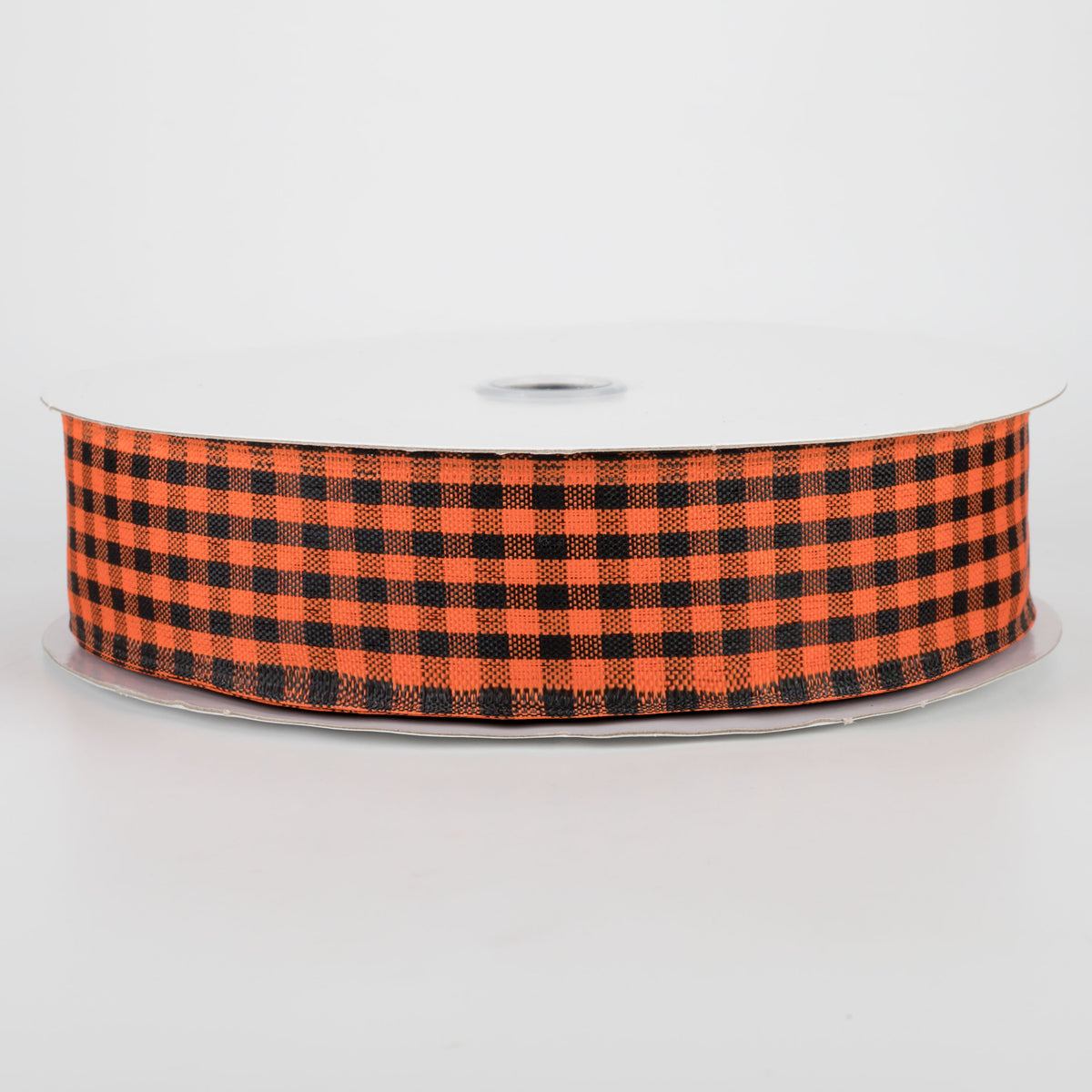 1.5" Woven Gingham Check Ribbon: Black & Orange (50 Yards)