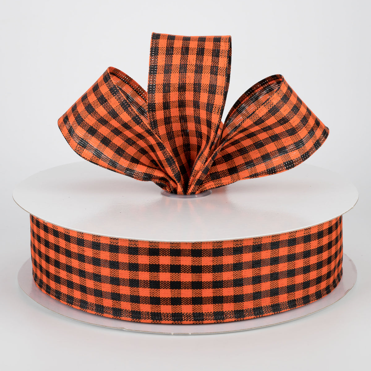 1.5" Woven Gingham Check Ribbon: Black & Orange (50 Yards) Lifestyle Photo