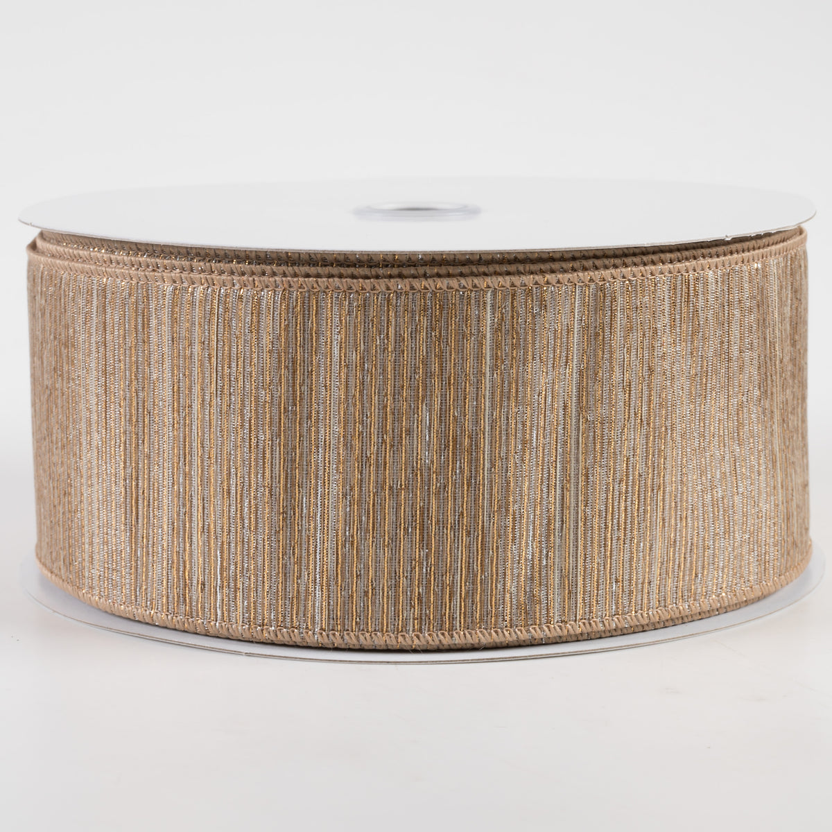 2.5" Woven Lines Ribbon: Beige & Gold (50 Yards)