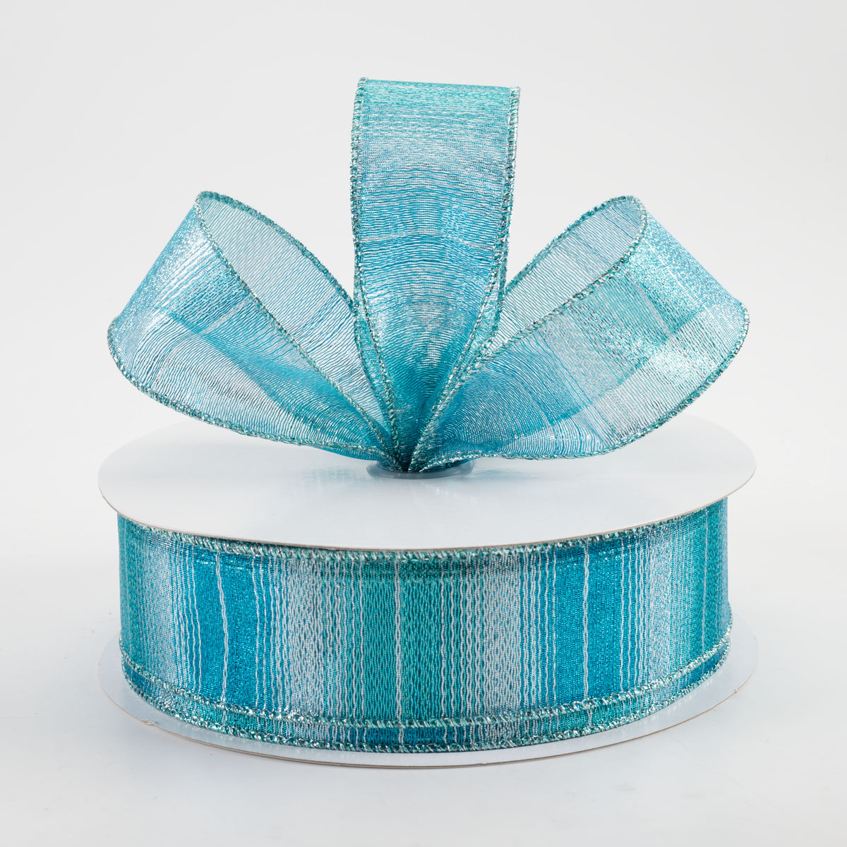 1.5" Woven Metallic Ribbon: Turquoise & Silver (50 Yards) Lifestyle Photo